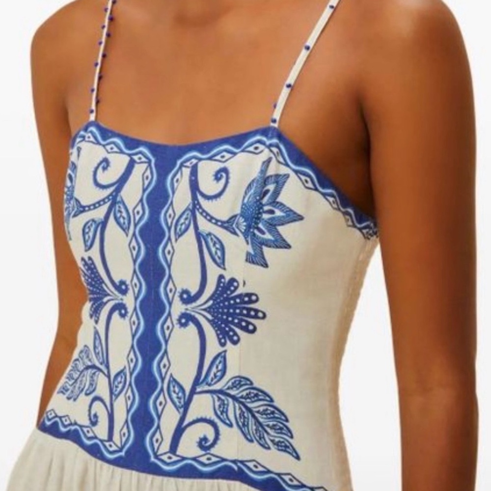 FARM RIO Blue & White Spaghetti-Strap Maxi Dress - Picture 3 of 9